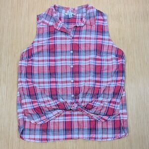 Croft & Barrow Top Red Plaid Summer Classic Western Bitton Down Shirt Women's XL